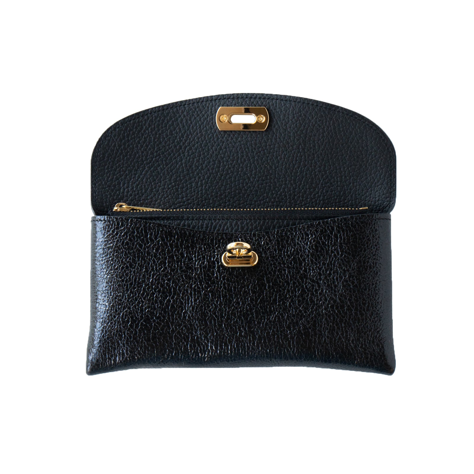 【おつとめ品セール】フラップウォレット・フルール ロング (インナーカードケース・背面ポケット付き) プリズムレザー / ブラック