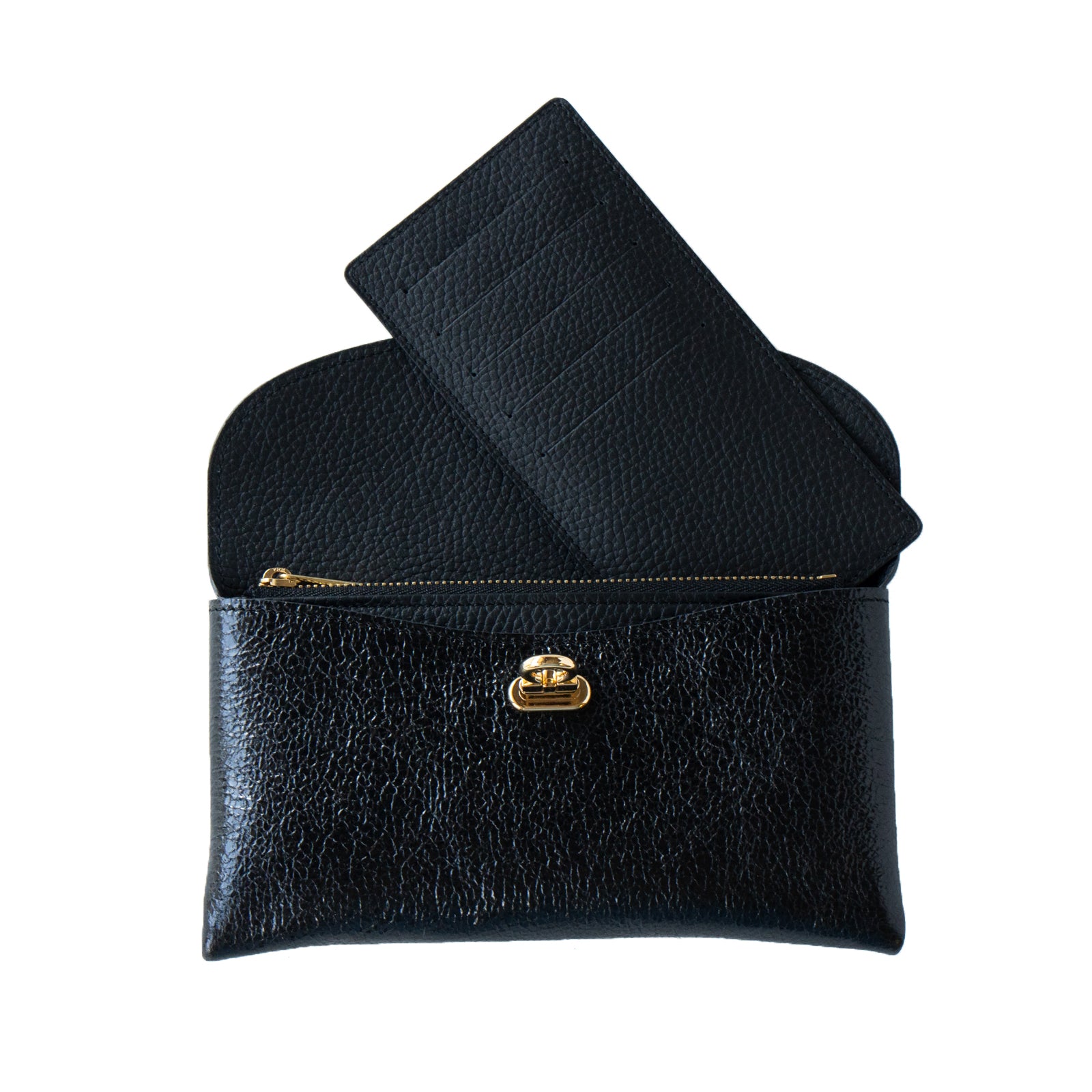 【おつとめ品セール】フラップウォレット・フルール ロング (インナーカードケース・背面ポケット付き) プリズムレザー / ブラック