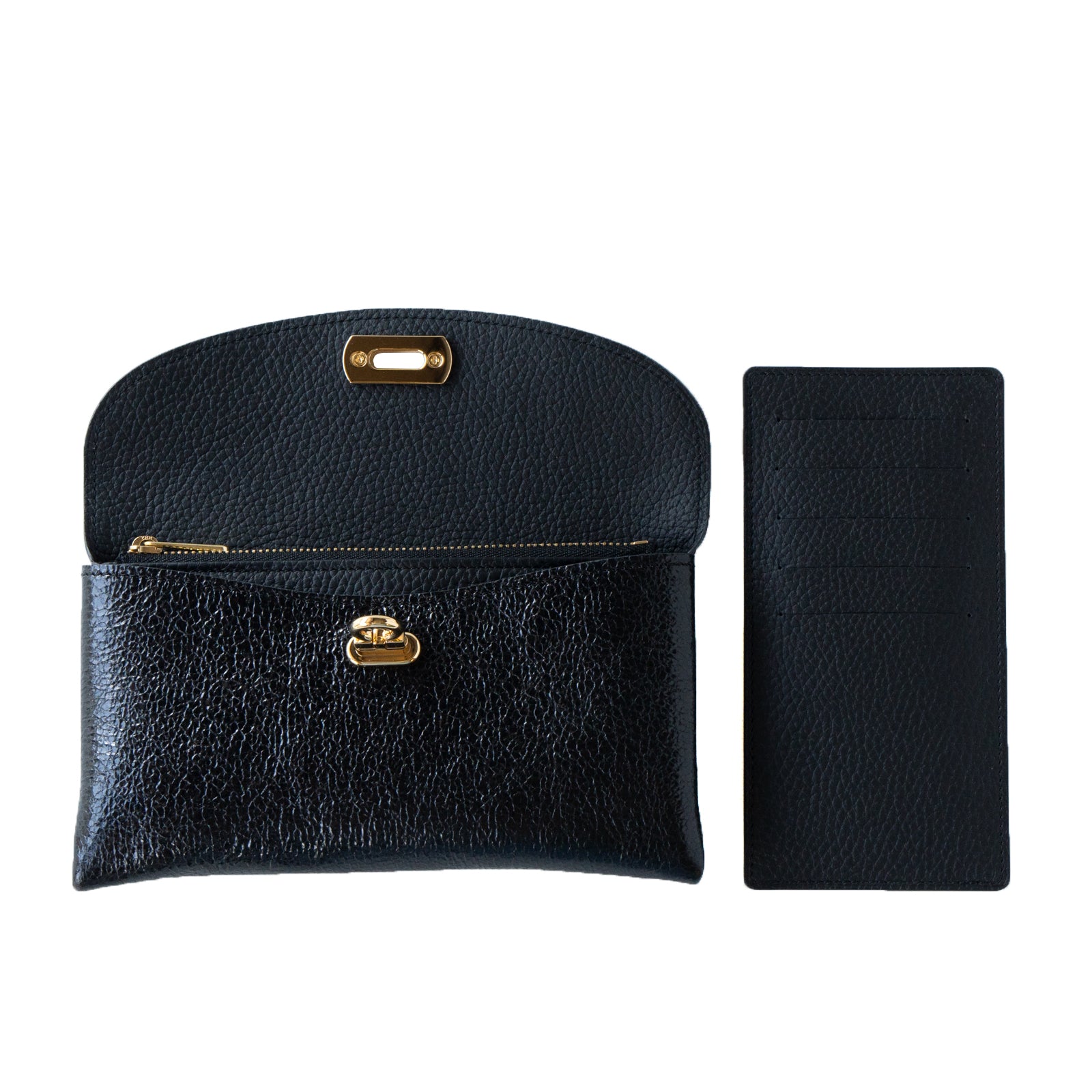 【おつとめ品セール】フラップウォレット・フルール ロング (インナーカードケース・背面ポケット付き) プリズムレザー / ブラック