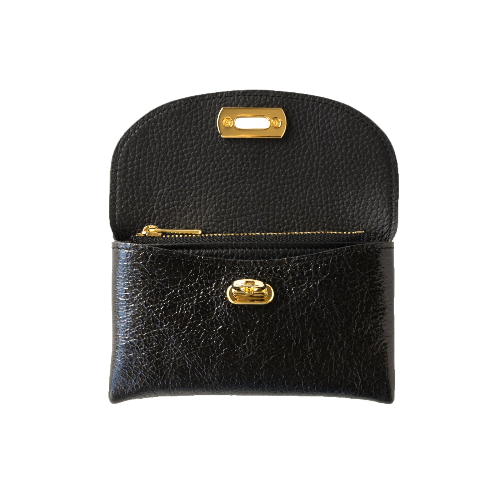 【おつとめ品セール】フラップウォレット・フルール ミディアム (背面ポケット付き) プリズムレザー / ブラック