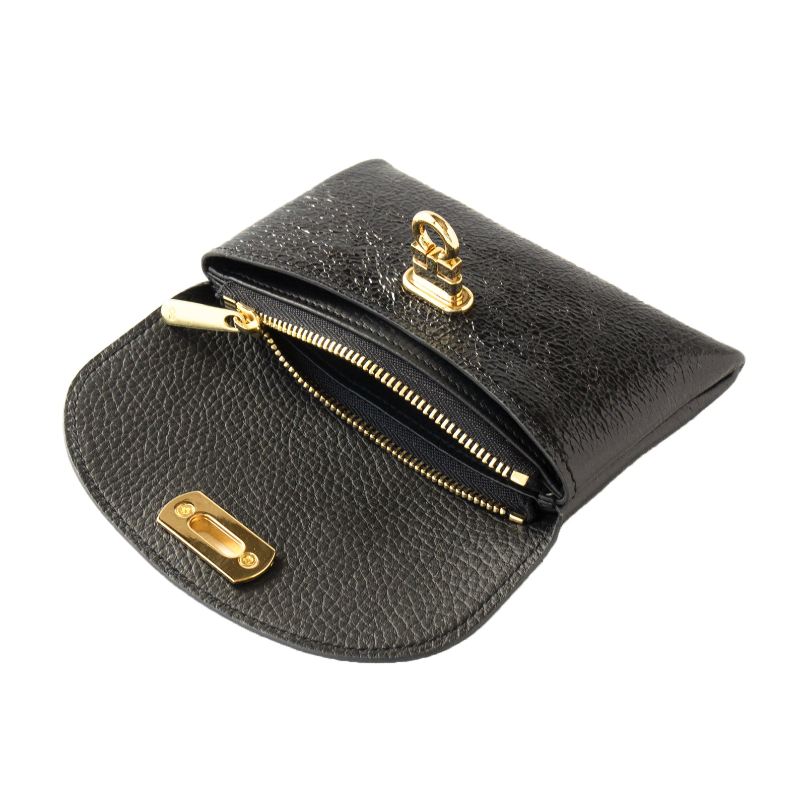 【おつとめ品セール】フラップウォレット・フルール ミディアム (背面ポケット付き) プリズムレザー / ブラック