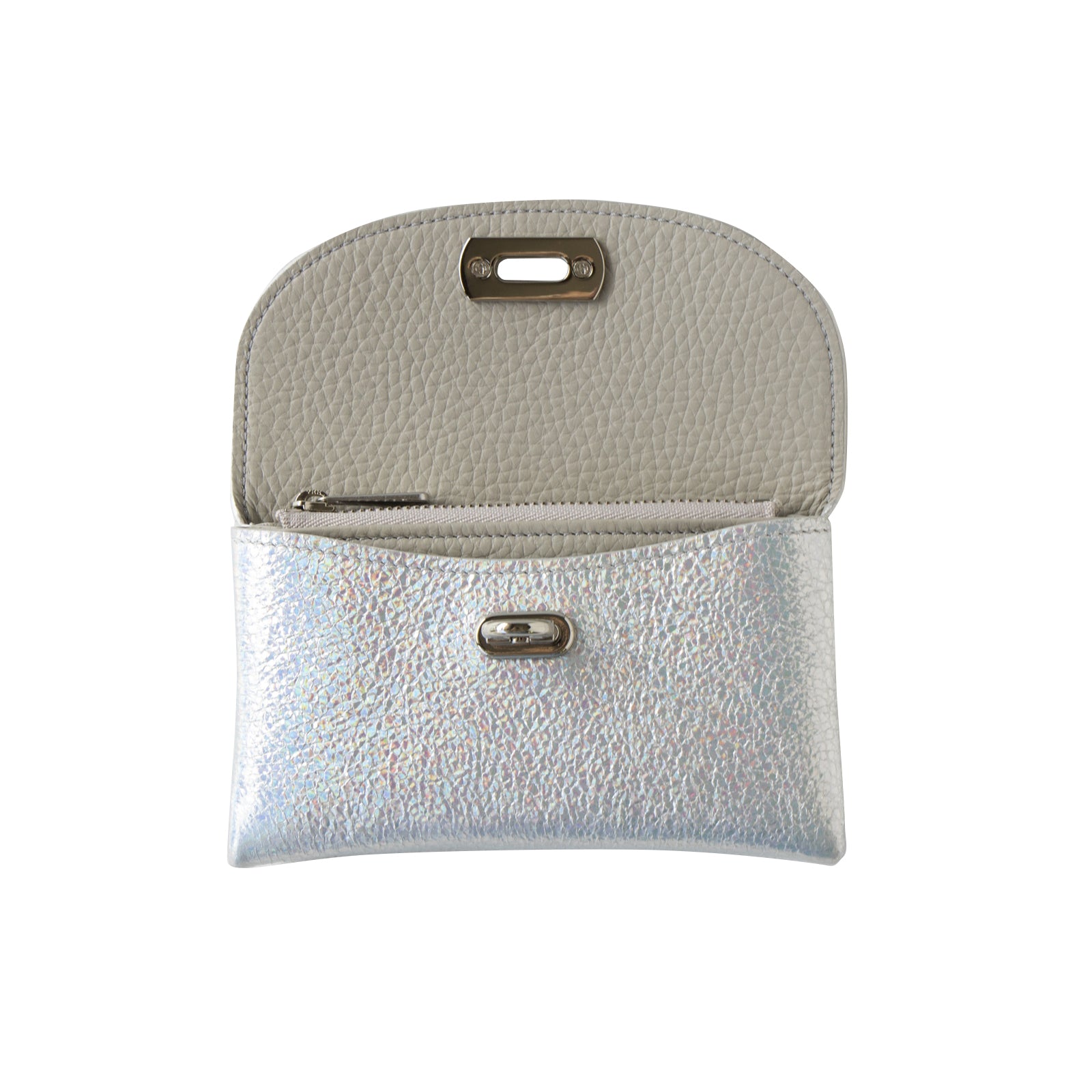 【おつとめ品セール】フラップウォレット・フルール ミディアム (背面ポケット付き) プリズムレザー / オーロラシルバー
