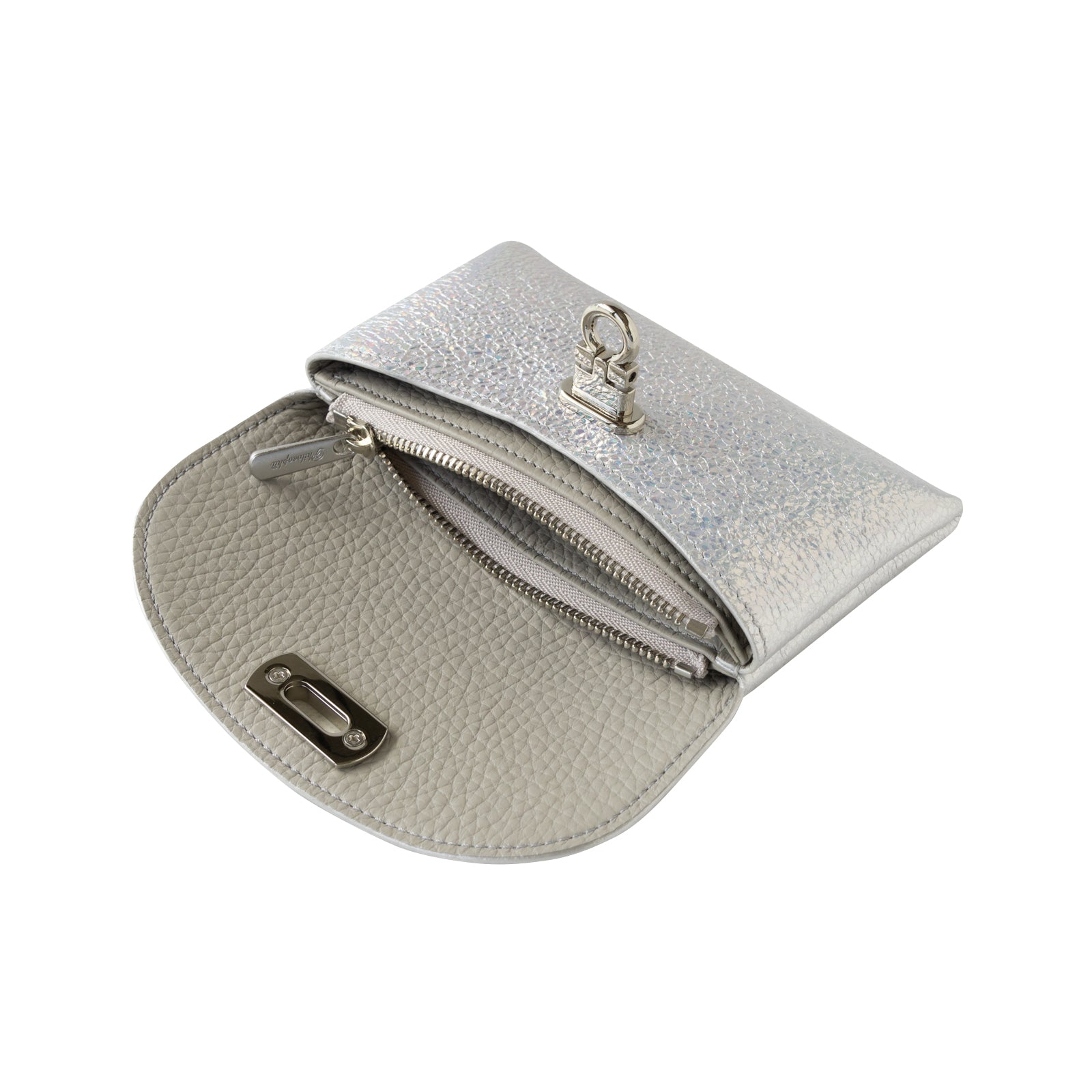 【おつとめ品セール】フラップウォレット・フルール ミディアム (背面ポケット付き) プリズムレザー / オーロラシルバー