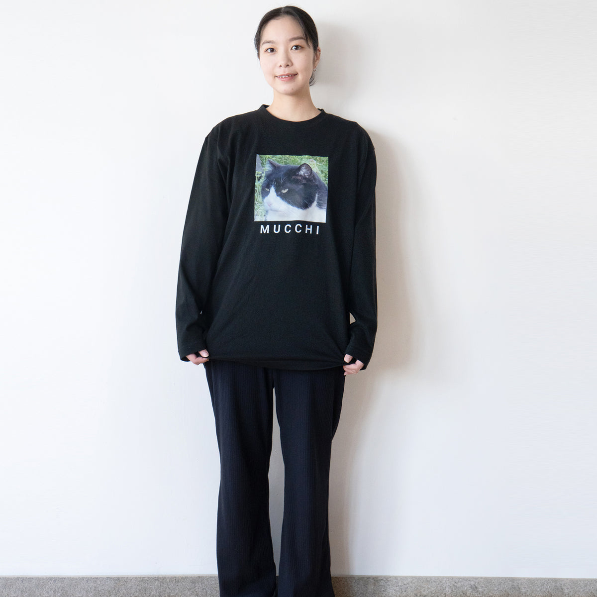 【受注生産:9/25(金)22:00〜27(日)】うちのこプリントロングTシャツ / ブラック