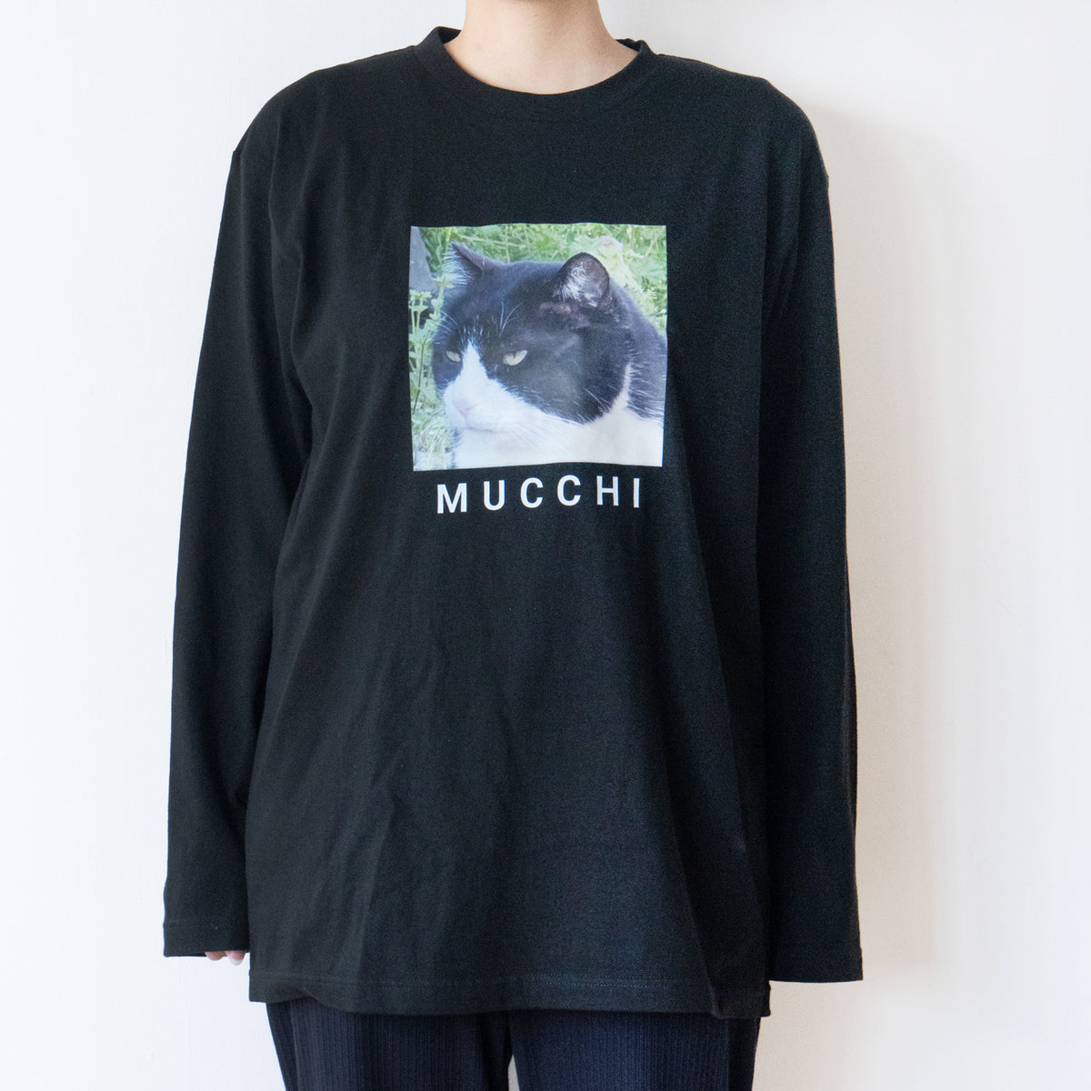 【受注生産:9/25(金)22:00〜27(日)】うちのこプリントロングTシャツ / ブラック