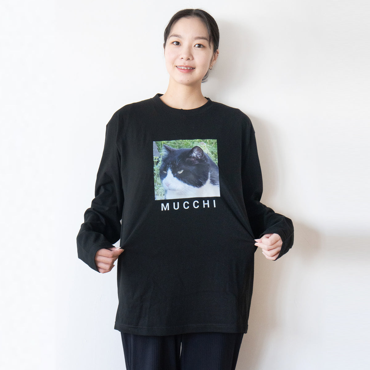 【受注生産:9/25(金)22:00〜27(日)】うちのこプリントロングTシャツ / ブラック