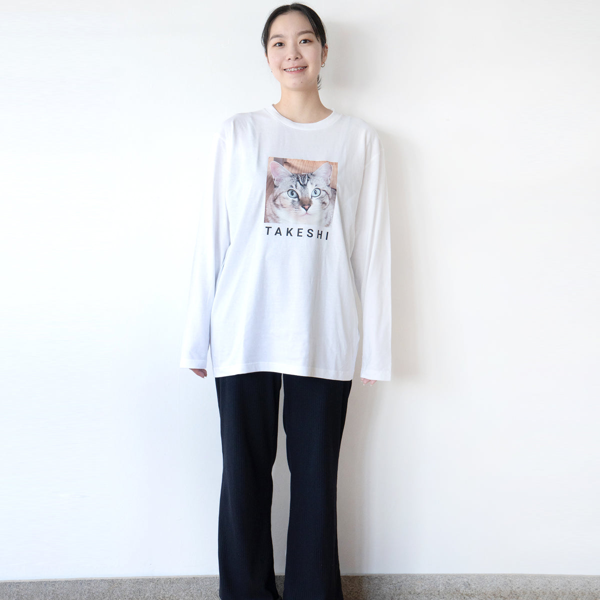 【受注生産:9/25(金)22:00〜27(日)】うちのこプリントロングTシャツ / ホワイト