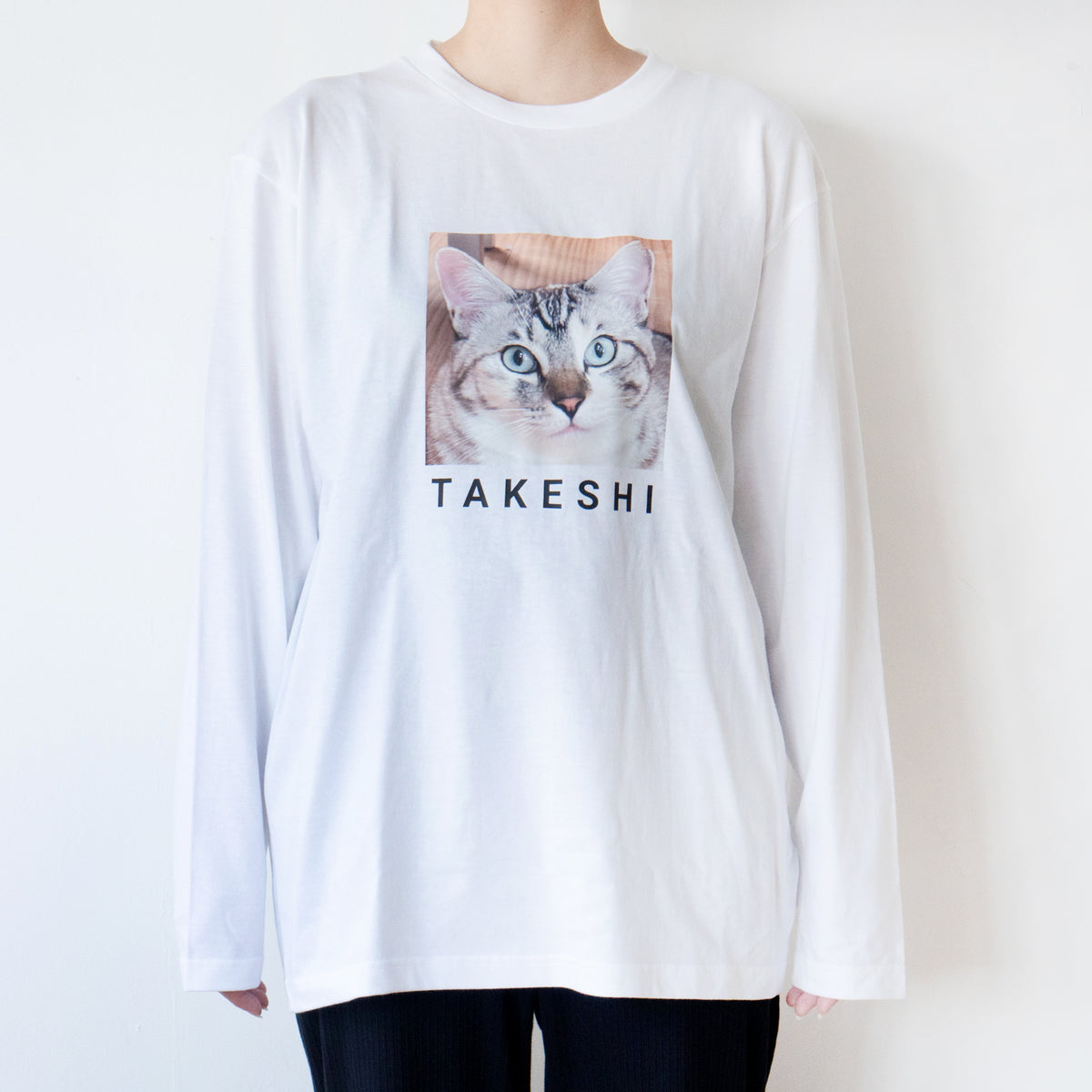 【受注生産:9/25(金)22:00〜27(日)】うちのこプリントロングTシャツ / ホワイト