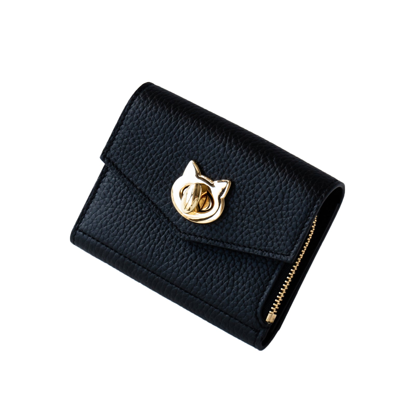 N'Apela Grande Cuir Mache Handy Wallet in Black with Gold Hardware