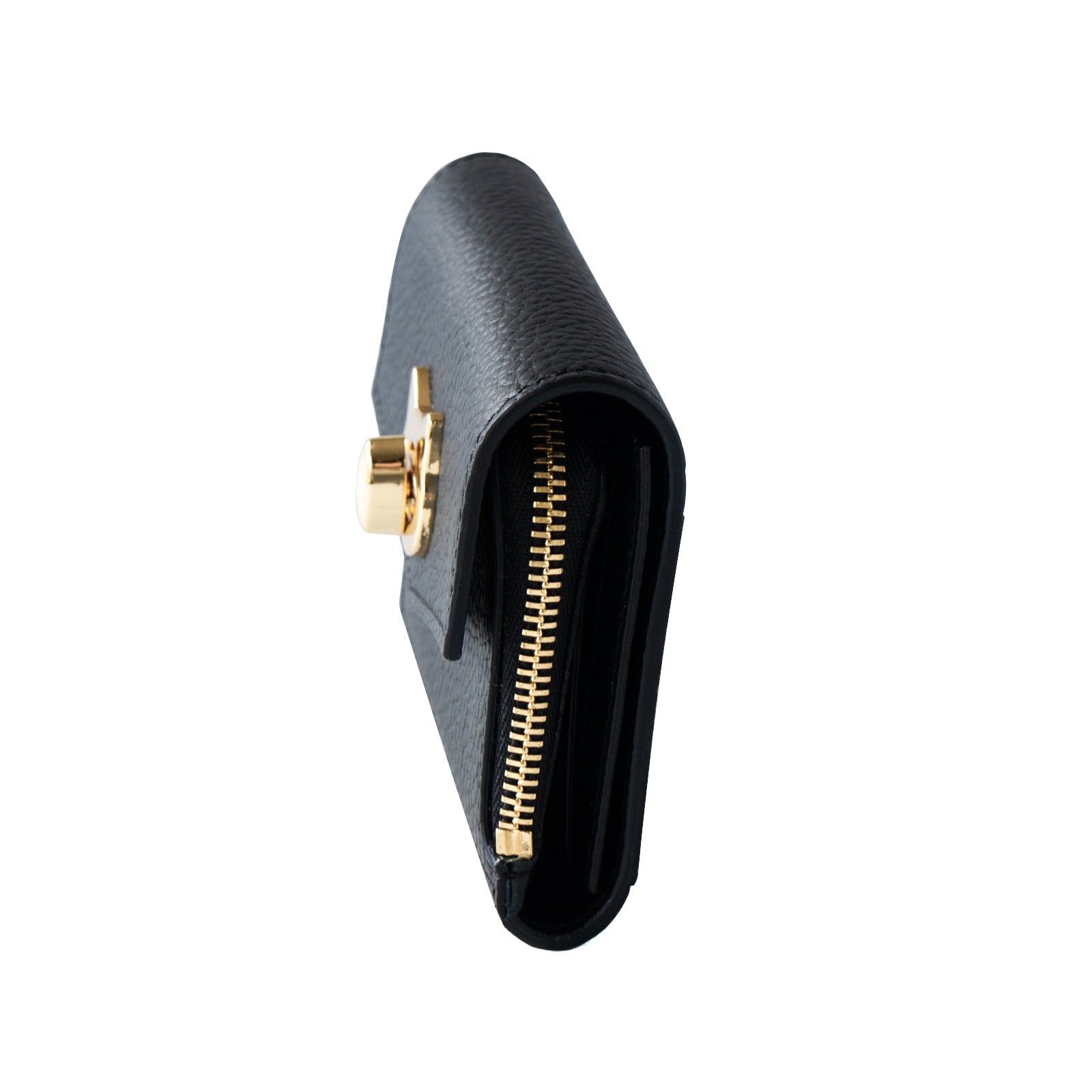 N'Apela Grande Cuir Mache Handy Wallet in Black with Gold Hardware