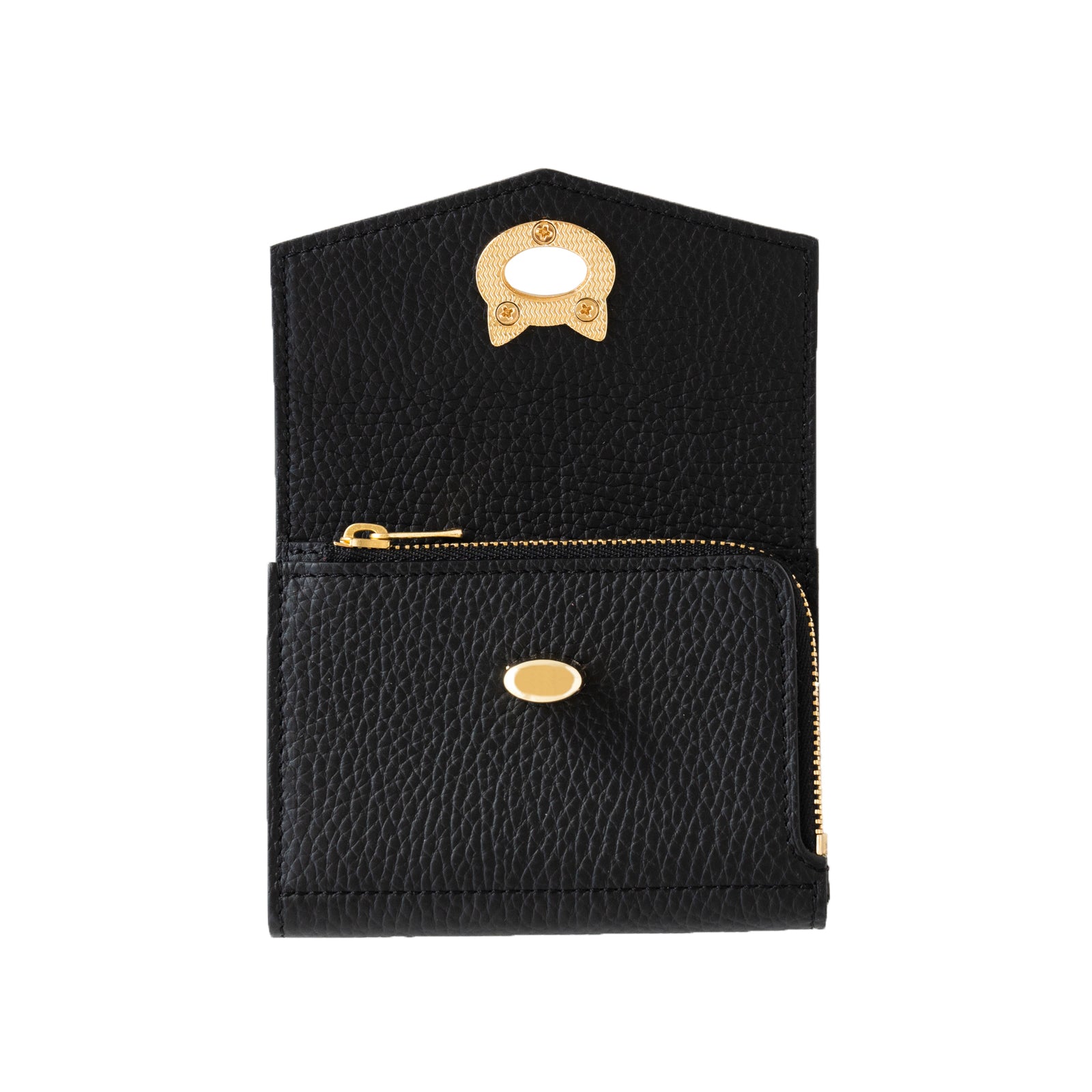 N'Apela Grande Cuir Mache Handy Wallet in Black with Gold Hardware