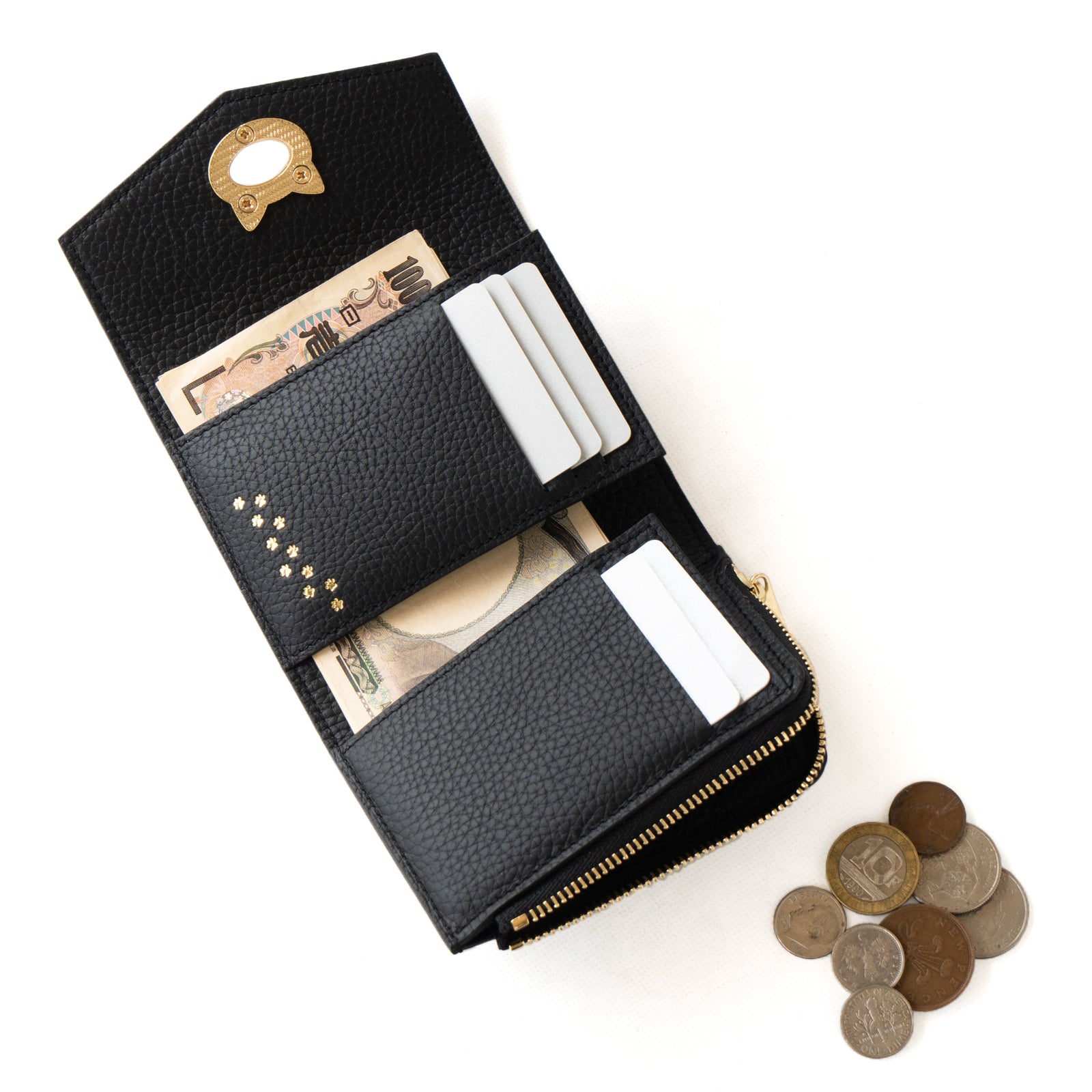 N'Apela Grande Cuir Mache Handy Wallet in Black with Gold Hardware