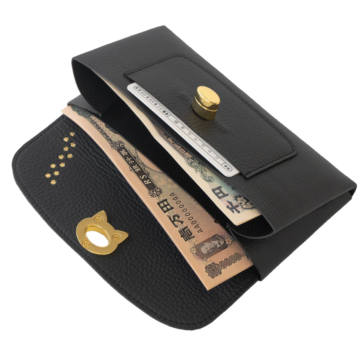 【受注販売:10/9(金)22:00〜13(火)】小さなレザーフラップ長財布・ミャウヴェルロック キュイール・マッシュ / ブラック