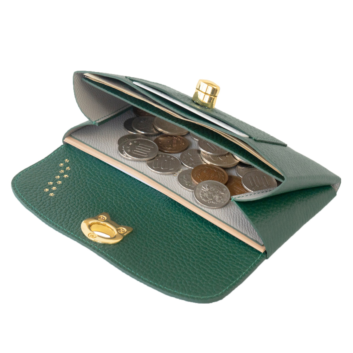 【受注販売:10/9(金)22:00〜13(火)】小さなレザーフラップ長財布・ミャウヴェルロック キュイール・マッシュ / エメラルド