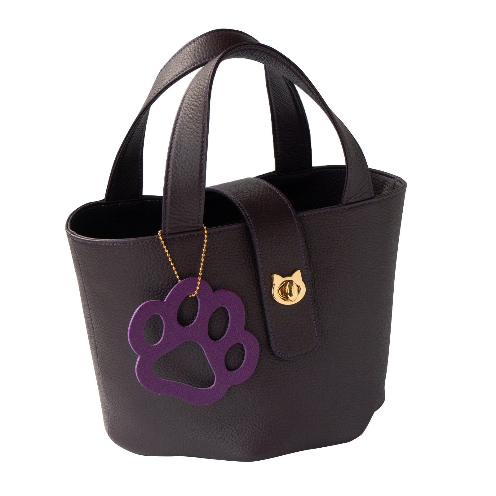 PAW Bucket Bag with Paw Print Charm Set in Cuir Mache and Raisin