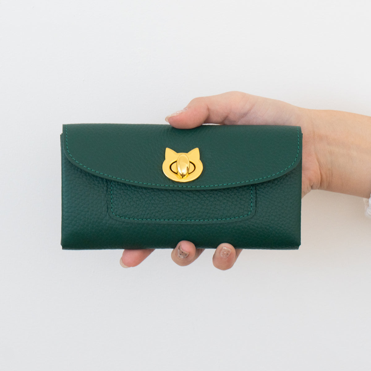【受注販売:10/9(金)22:00〜13(火)】小さなレザーフラップ長財布・ミャウヴェルロック キュイール・マッシュ / エメラルド