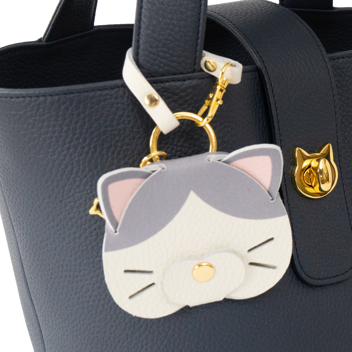 【Made-to-order: 10/23 (Fri) 22:00 - 10/26 (Mon)】 Printed Cat Face Charm / Bicolor (Gray)