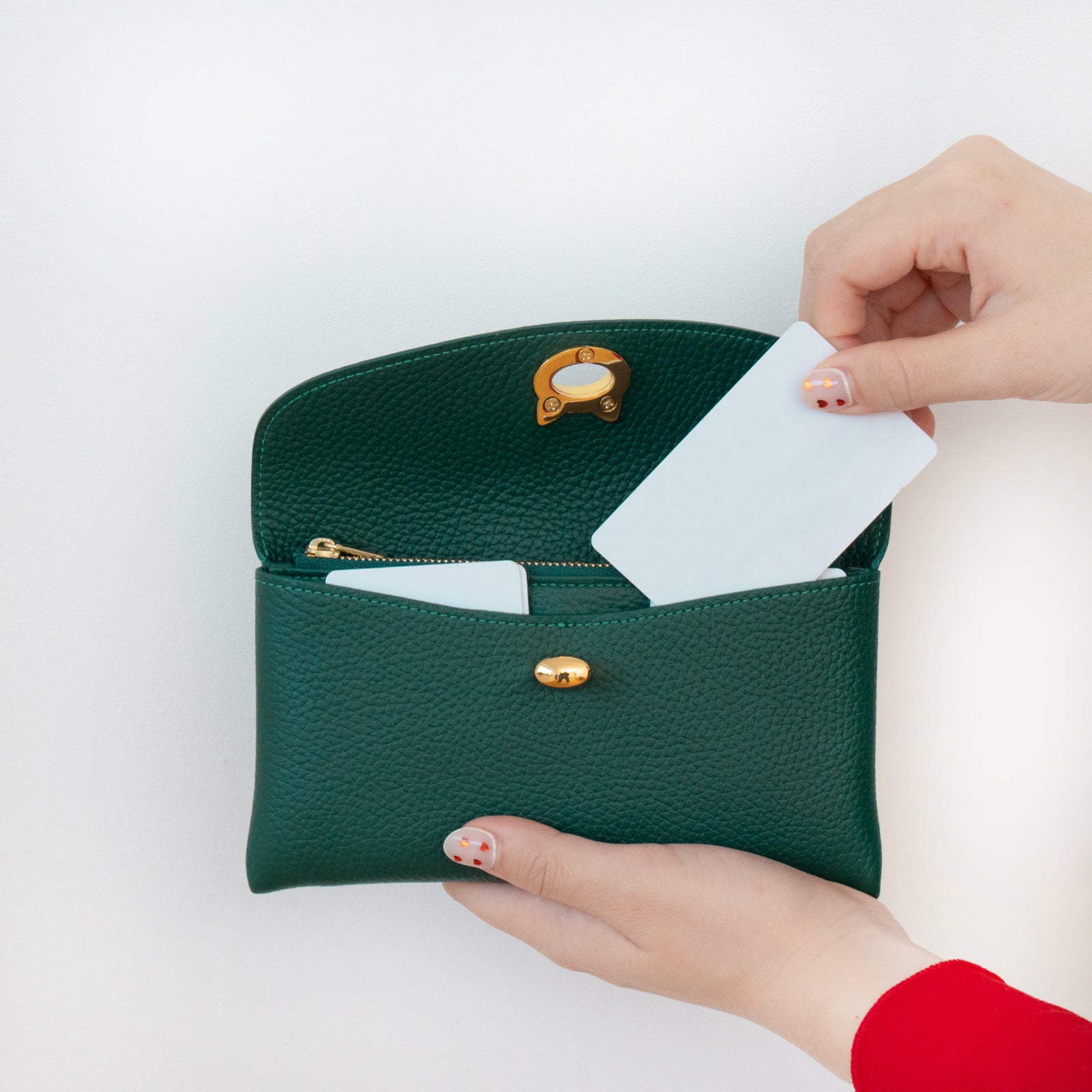 フラップウォレット・フルーニャ ロング キュイール・マッシュ / エメラルド