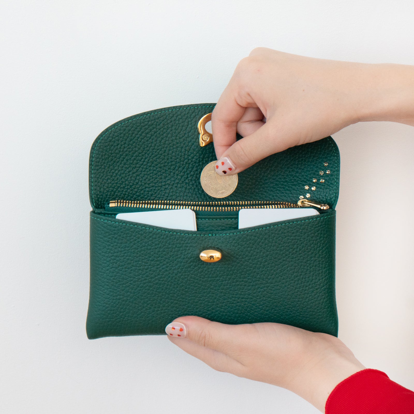 フラップウォレット・フルーニャ ロング キュイール・マッシュ / エメラルド