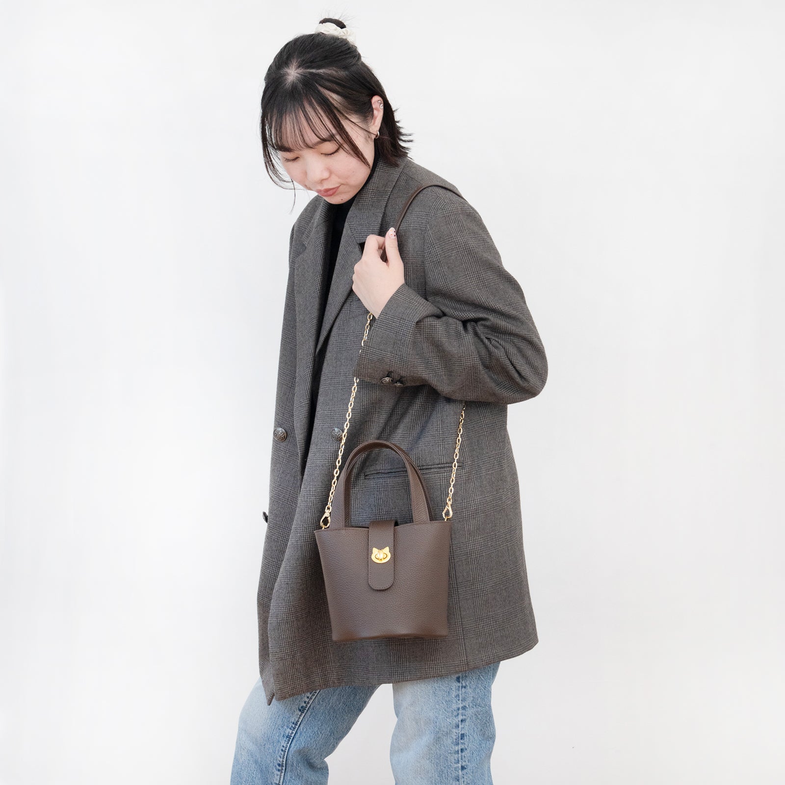 PAW Cuir Mache Mini Bag with Chain Shoulder Strap / Chocolate