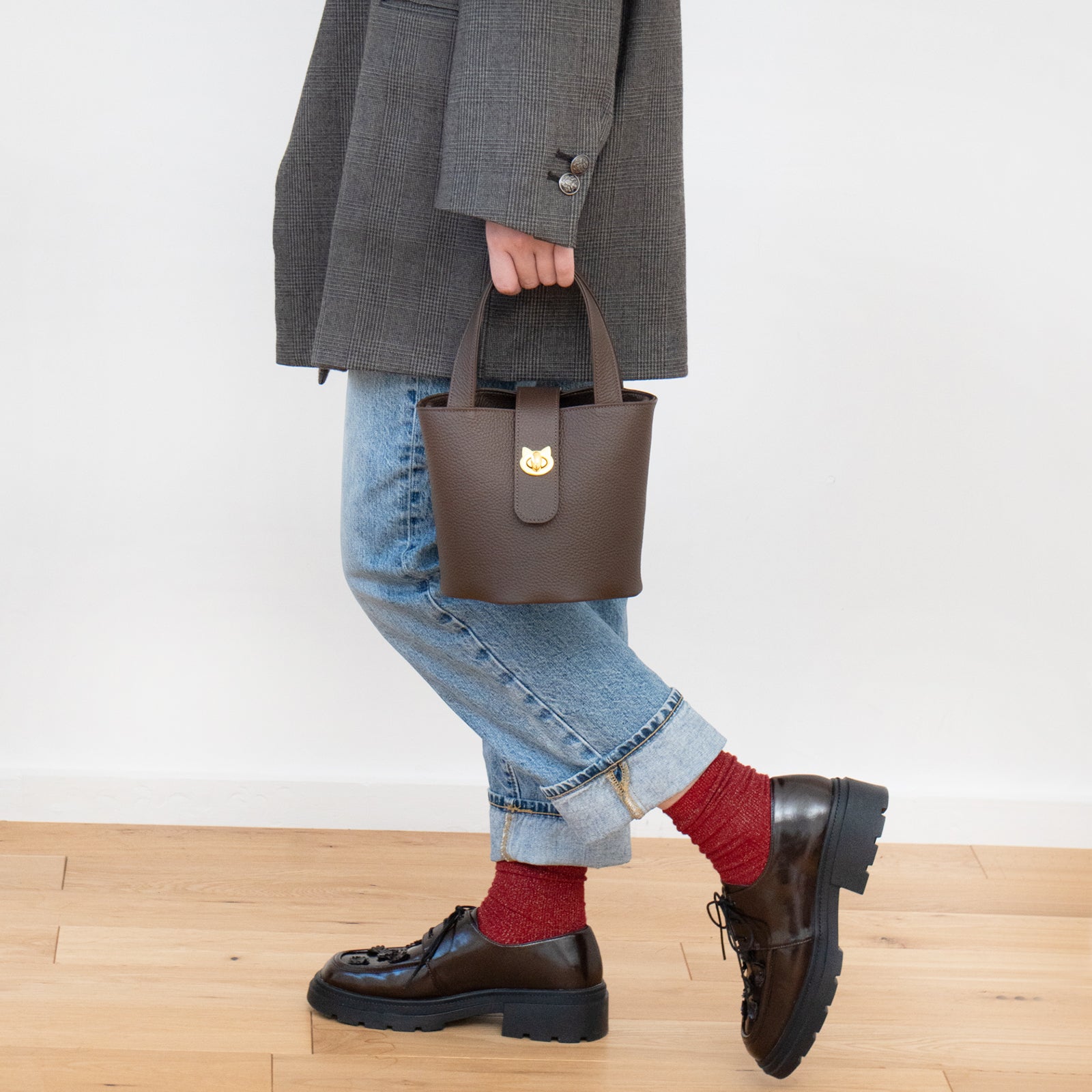 PAW Cuir Mache Mini Bag with Chain Shoulder Strap / Chocolate