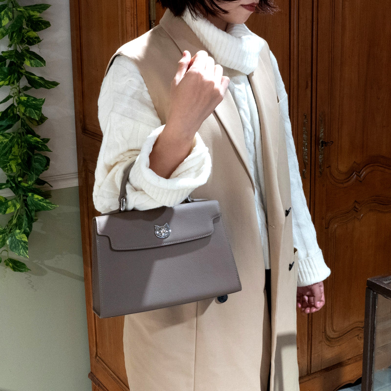 Handbag Nyanpanera 25 Cuir Minerva / Etoupe