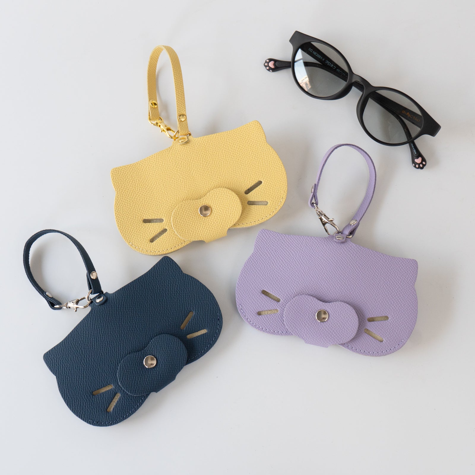 にゃんフェイス めがねケース キュイール・ミネルバ / カナリア