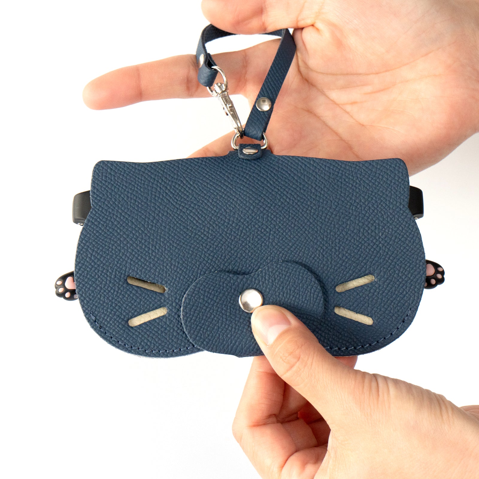 にゃんフェイス めがねケース キュイール・ミネルバ / ブルーフランス