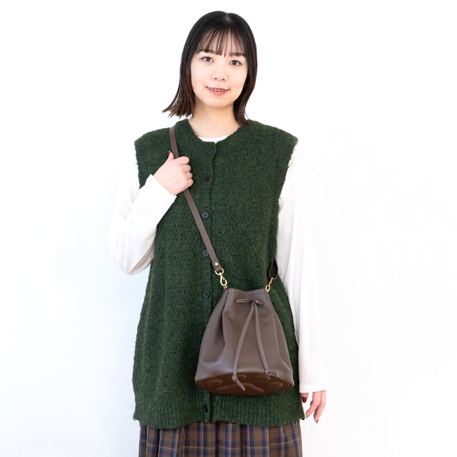 巾着ショルダーバッグ PAW キュイール・マッシュ / チョコ