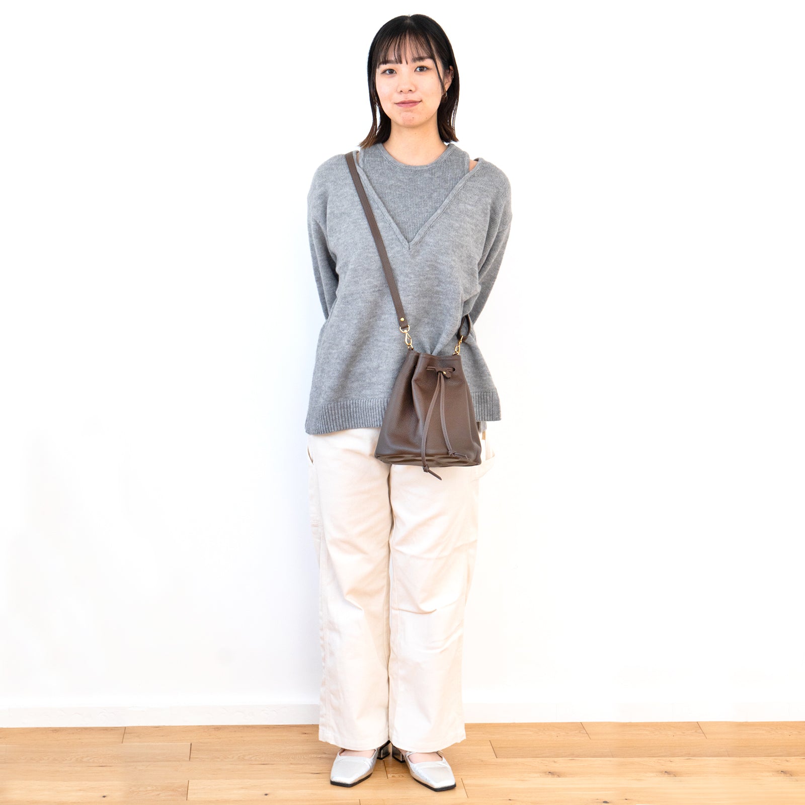 巾着ショルダーバッグ PAW キュイール・マッシュ / チョコ