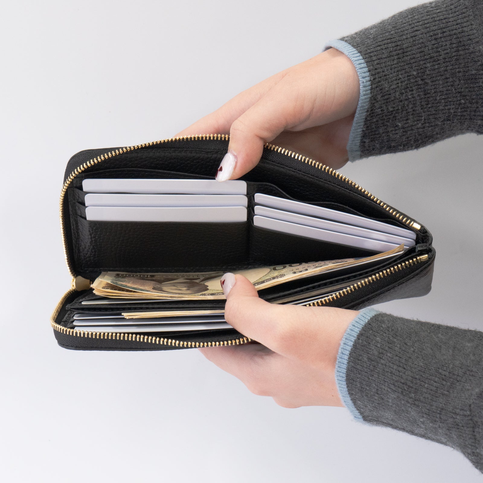 PAW L字ファスナー長財布 キュイール・マッシュ / ブラック