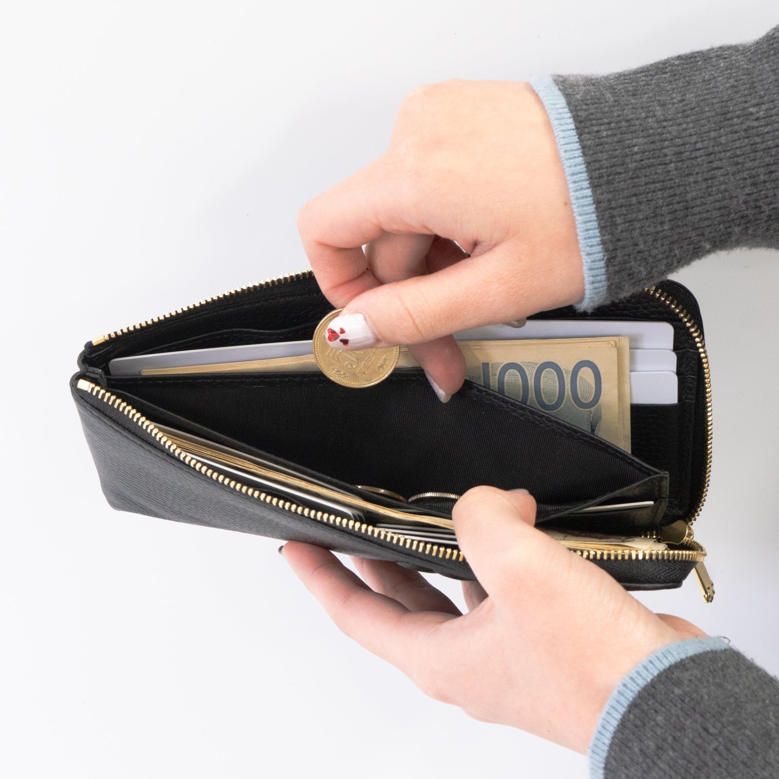 PAW L字ファスナー長財布 キュイール・マッシュ / ブラック