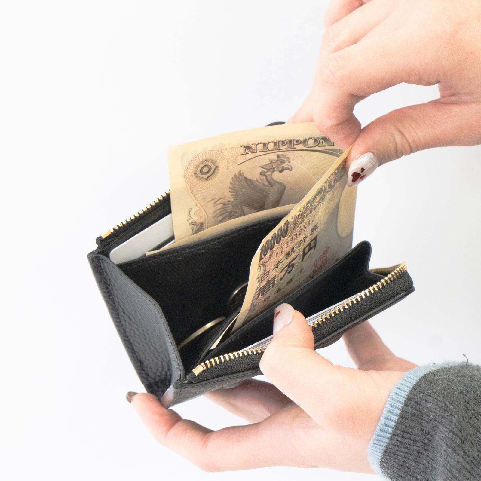 PAW L字ファスナーミニ財布 キュイール・マッシュ / ブラック