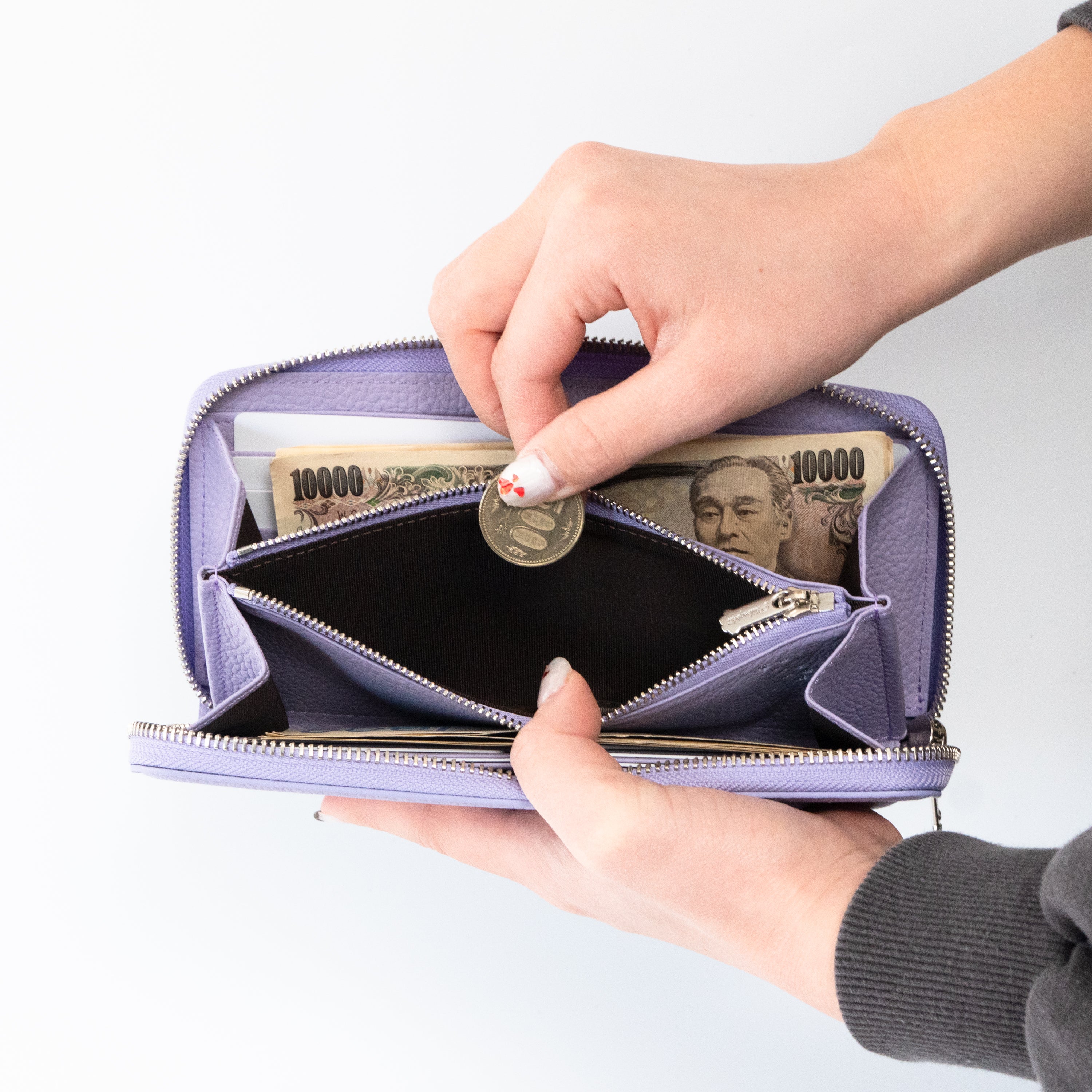 PAWラウンドファスナー長財布 キュイール・マッシュ / ラベンダー