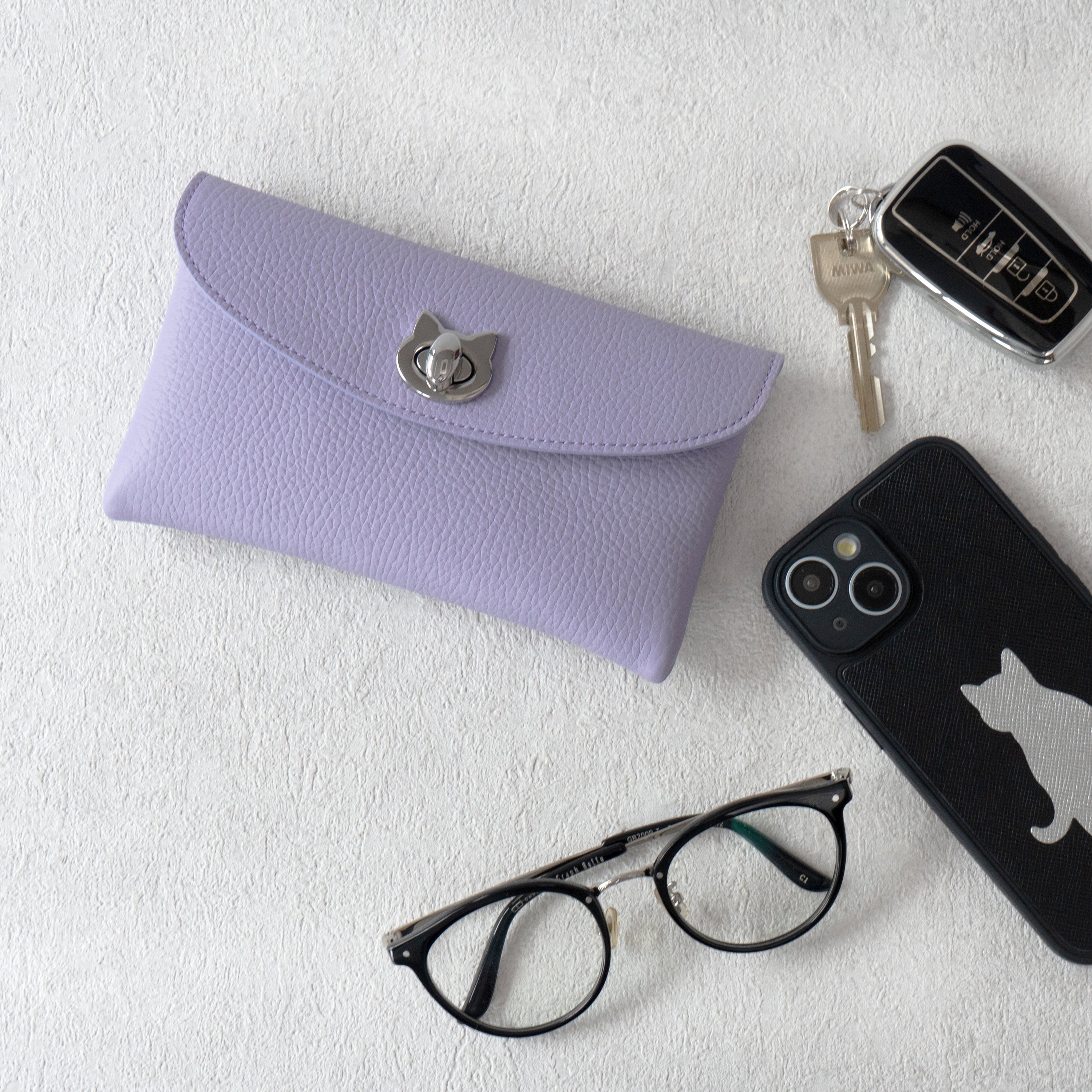 Flap Wallet Frunya Long with Sakura Cat Charm / Lavender