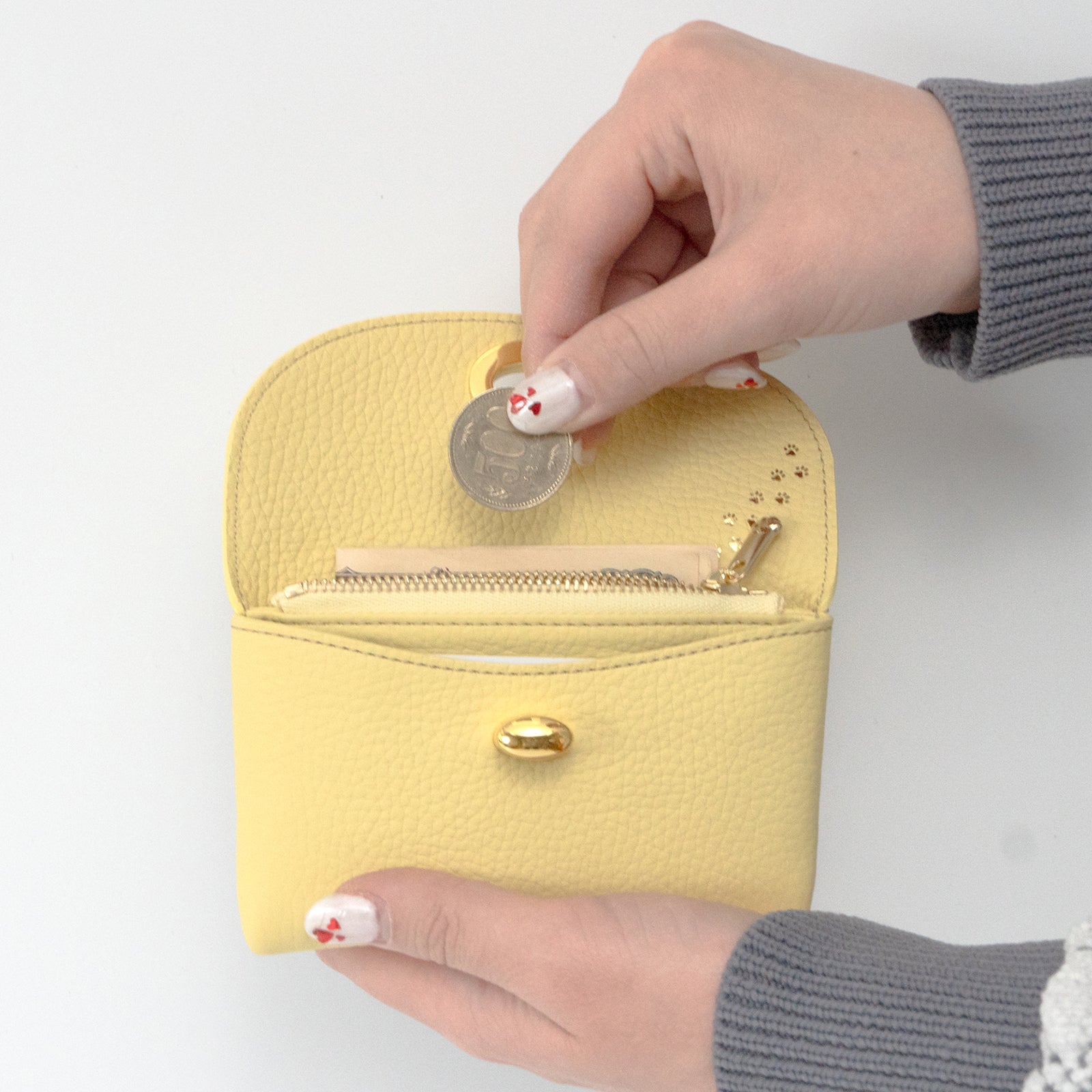 フラップウォレット・フルーニャ ミディアム キュイール・マッシュ / ジョーヌプッサン