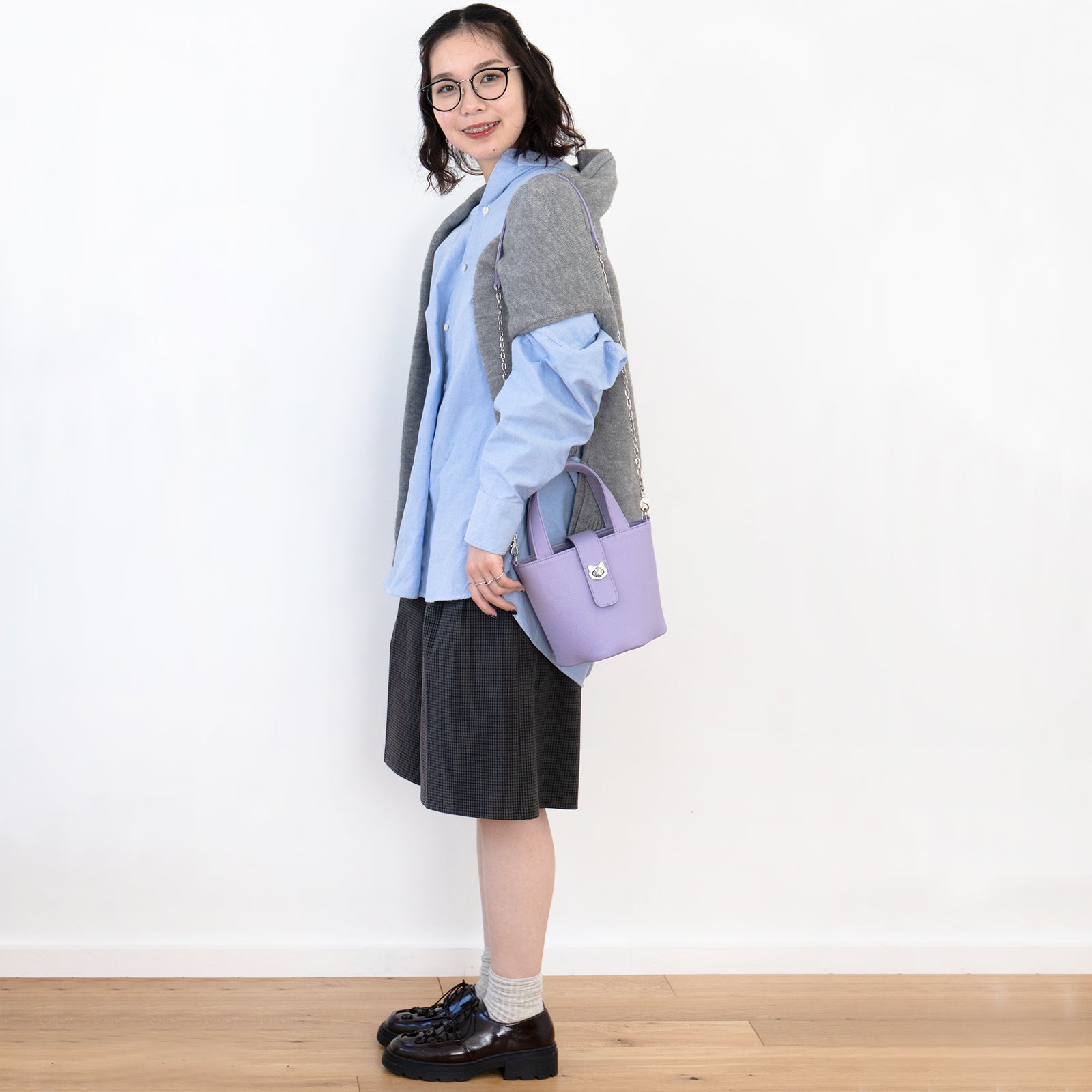 【3/20(金)20:00~ 数量限定】【さくらねこの日特別SET】チェーンショルダー付きミニバッグ・PAW (パウ) さくらねこチャームSET / ラベンダー