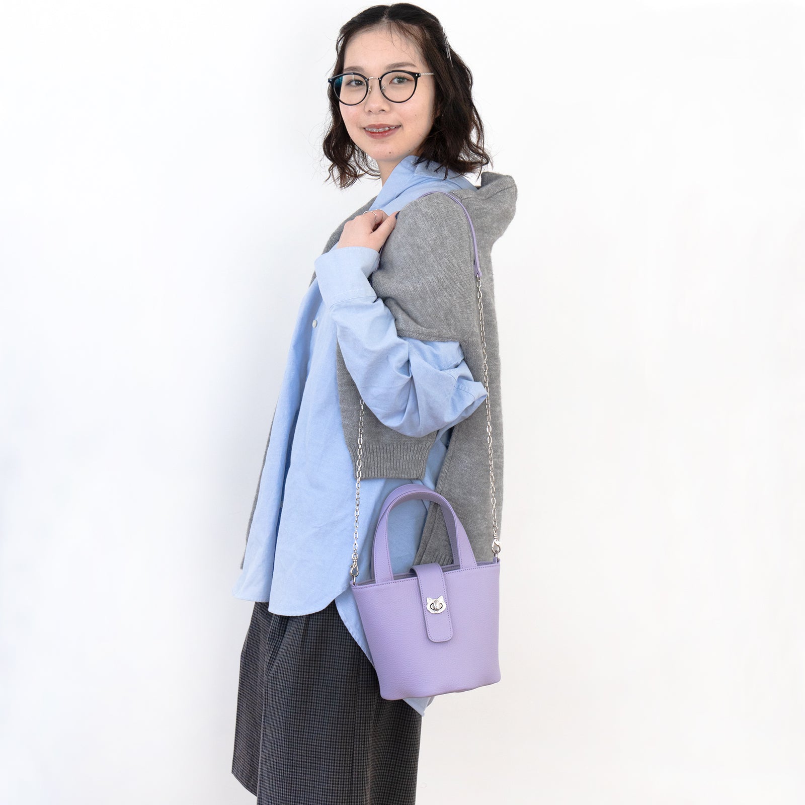 【3/20(金)20:00~ 数量限定】【さくらねこの日特別SET】チェーンショルダー付きミニバッグ・PAW (パウ) さくらねこチャームSET / ラベンダー