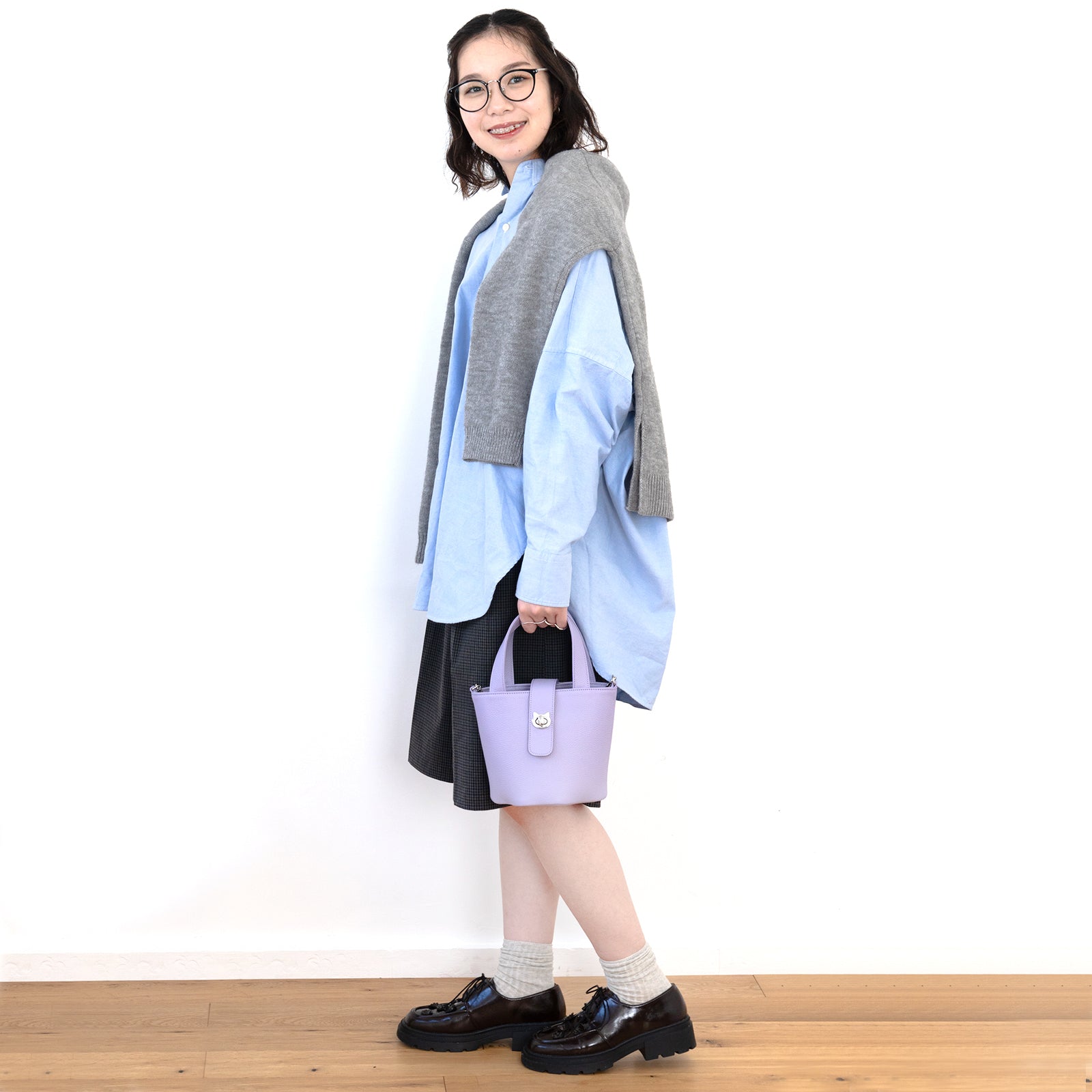 【3/20(金)20:00~ 数量限定】【さくらねこの日特別SET】チェーンショルダー付きミニバッグ・PAW (パウ) さくらねこチャームSET / ラベンダー