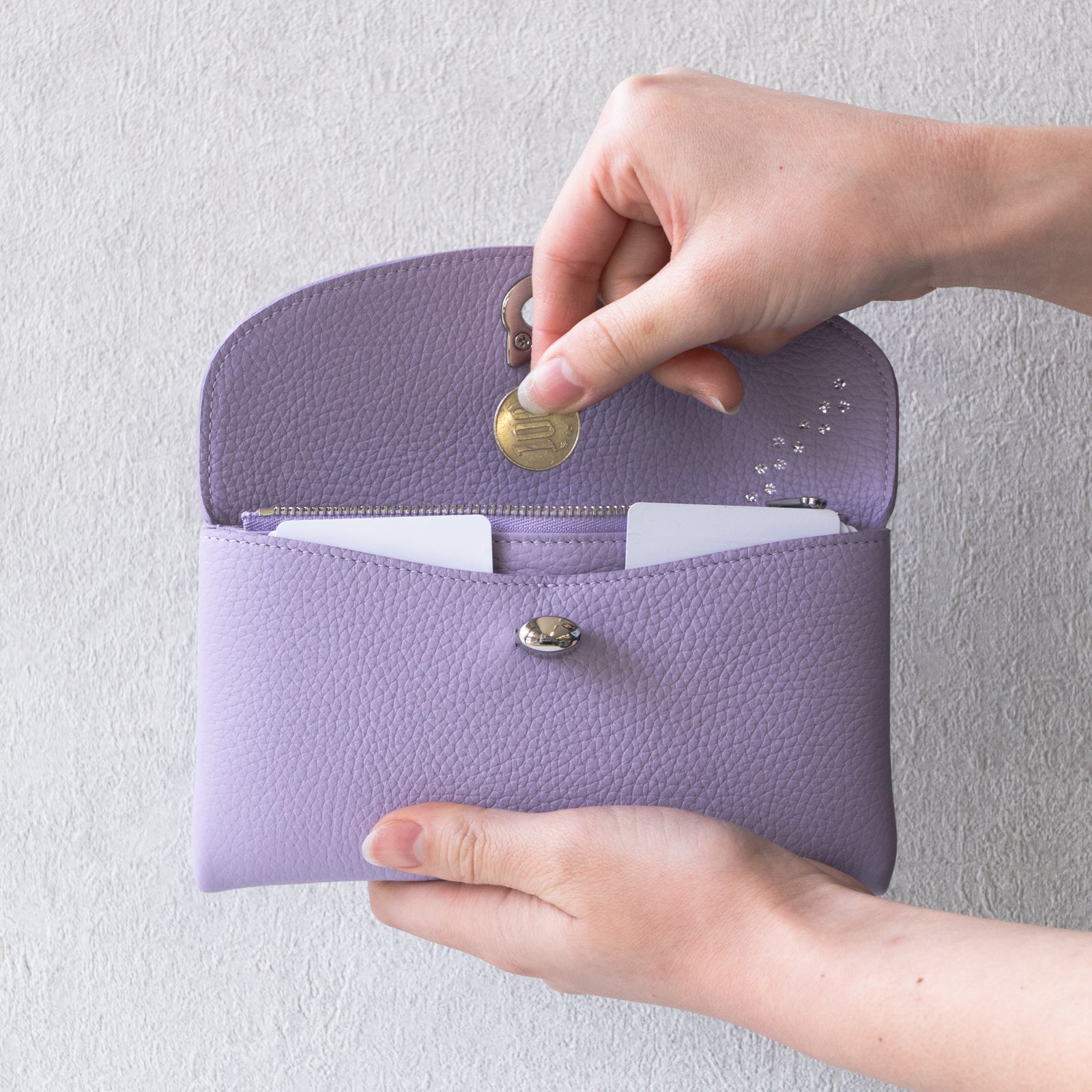 Flap Wallet Frunya Long with Sakura Cat Charm / Lavender