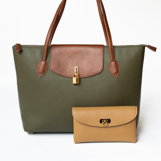 【おつとめ品セール】クロシェットA4トート キュイール・マッシュ/オリーブ