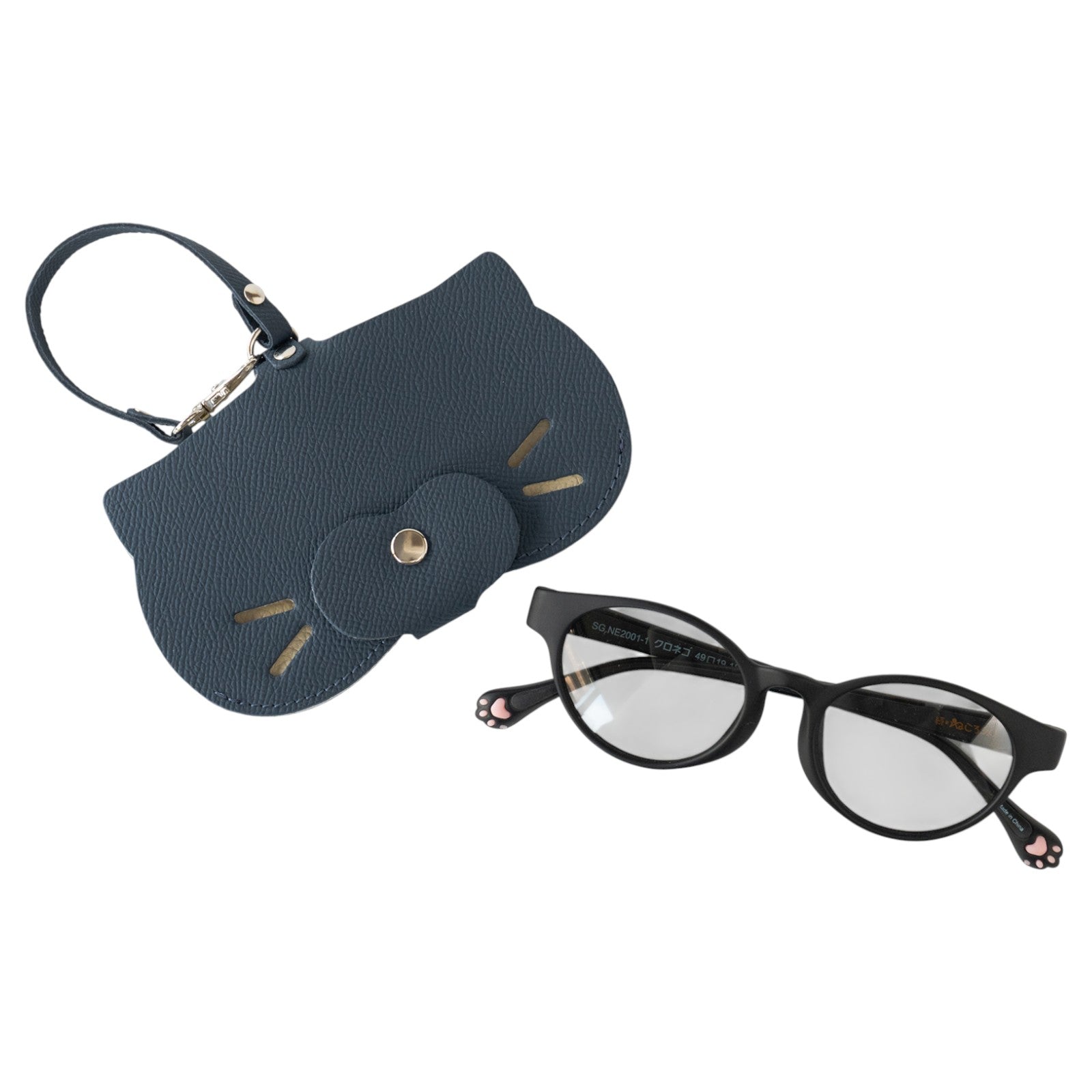 にゃんフェイス めがねケース キュイール・ミネルバ / ブルーフランス