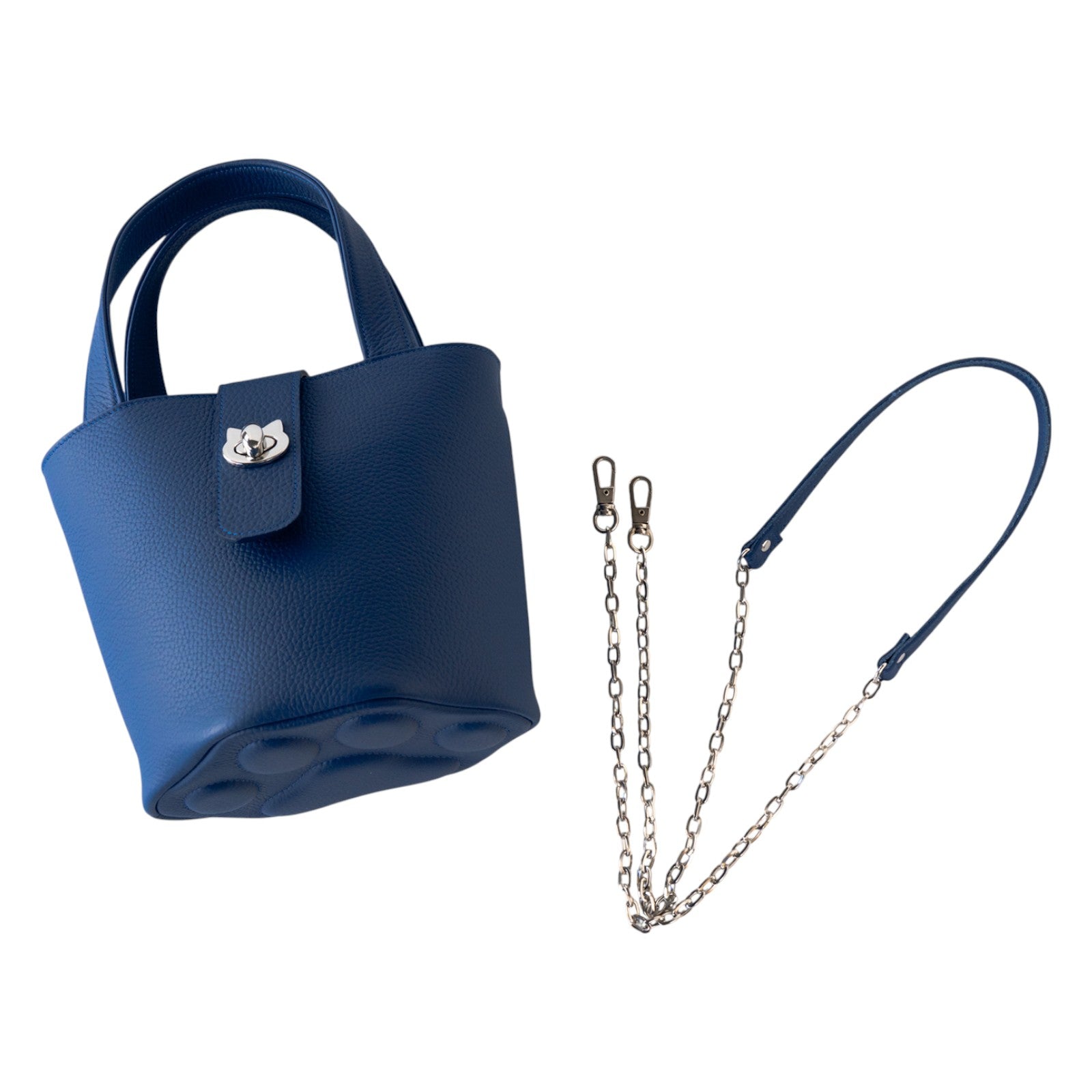 チェーンショルダー付きミニバッグ・PAW (パウ) キュイール・マッシュ / ロイヤルブルー