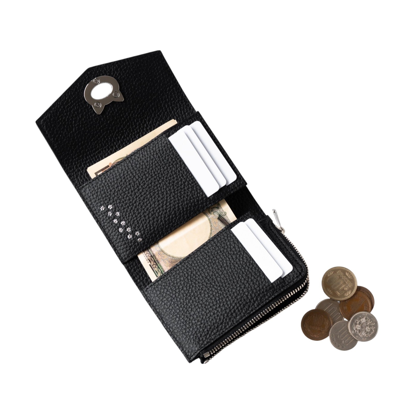 N'Apela Grande Cuir Mache Handy Wallet in Black with Silver Hardware