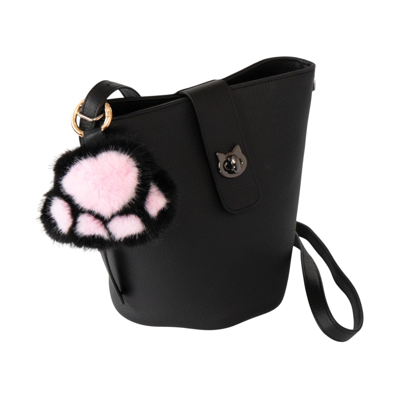 【12/7(日)22:00~ 26時間限定販売】もふもふBIG肉球チャーム / ブラック×ピンク