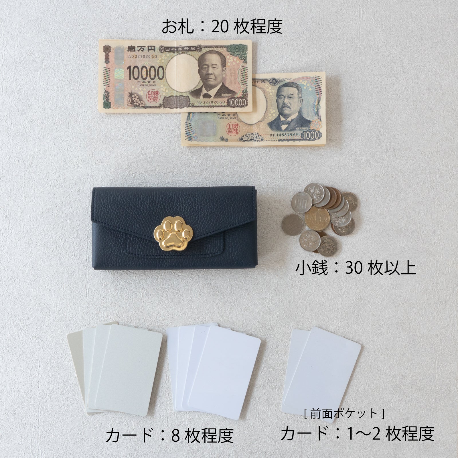【受注販売:7/24(金)22:00~26(日)】【初回10%OFF】小さなレザーフラップ長財布・ミャウヴェル / ブルーニュイ