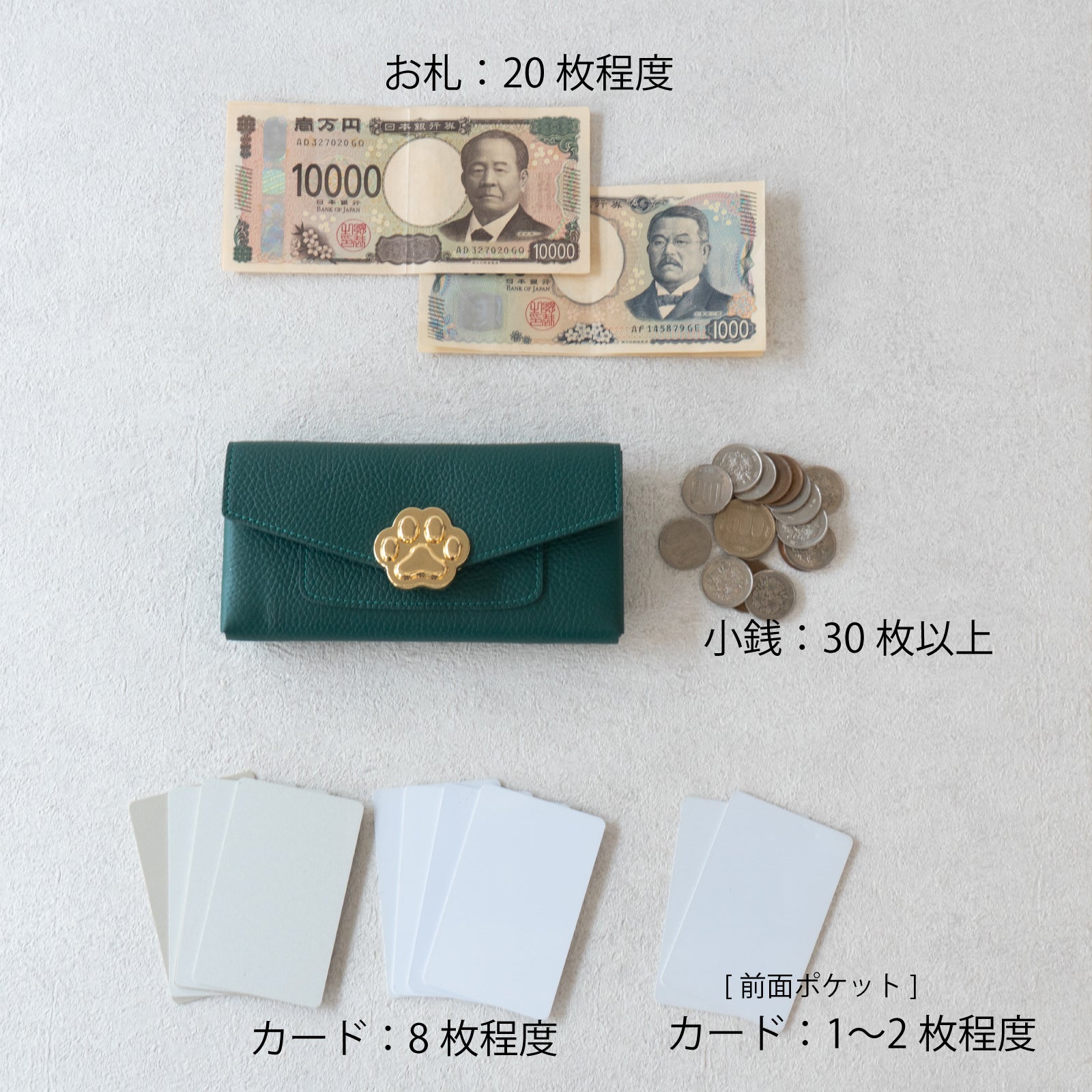 【受注販売:7/24(金)22:00~26(日)】【初回10%OFF】小さなレザーフラップ長財布・ミャウヴェル / エメラルド