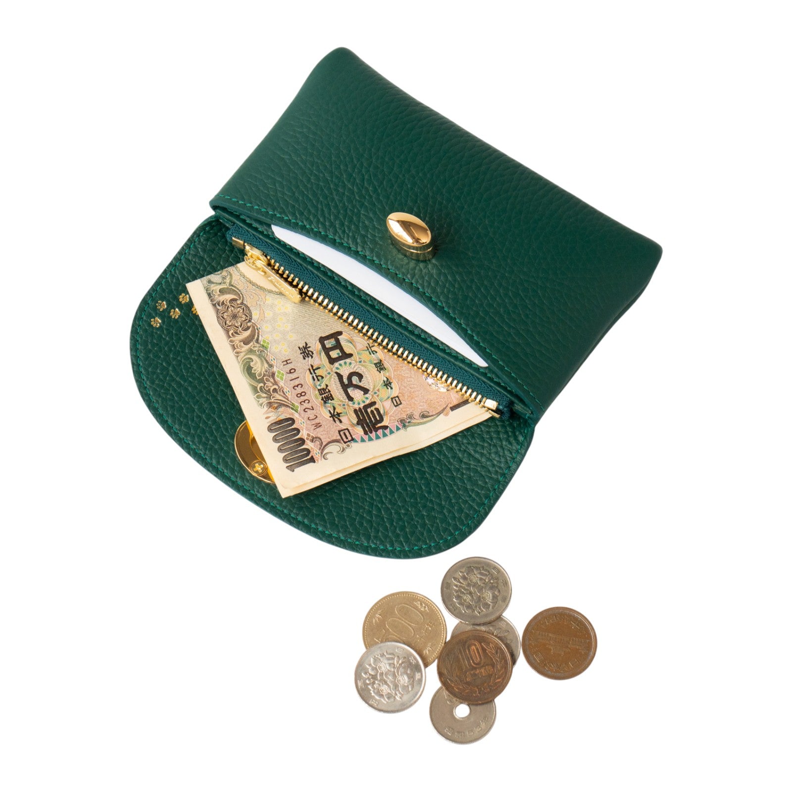 フラップウォレット・フルーニャ ミディアム キュイール・マッシュ / エメラルド