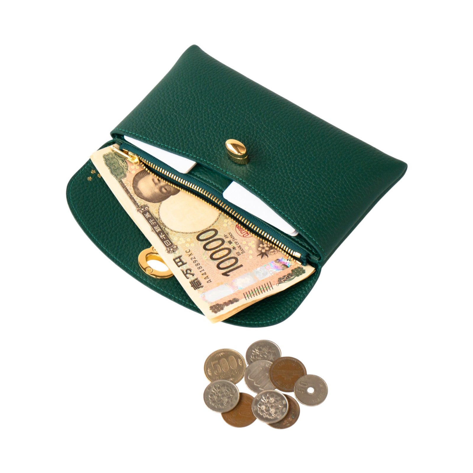 フラップウォレット・フルーニャ ロング キュイール・マッシュ / エメラルド