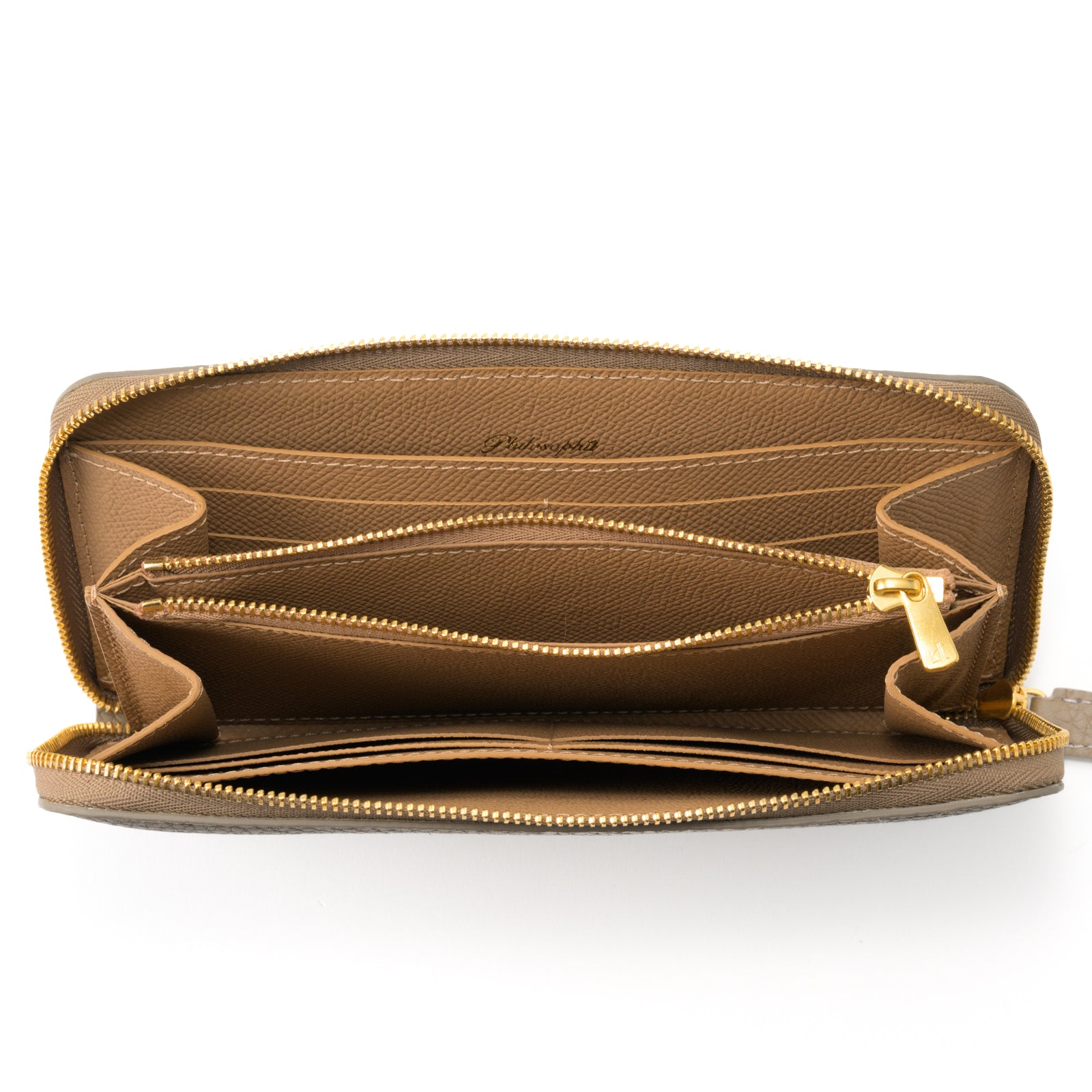 Round zipper long wallet 8 cards Taurillon Clemence/Etoupe